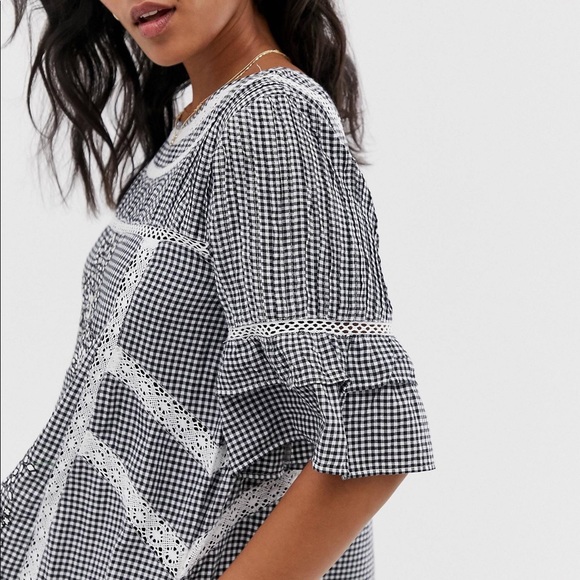 Free People dress Sunny Day Shirt mini crochet lace gingham embroidery - Picture 9 of 11
